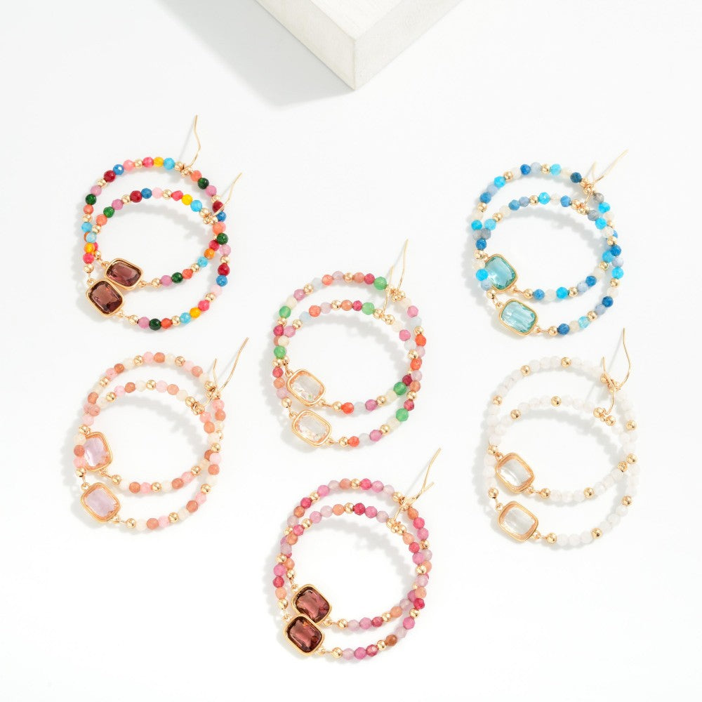 Faceted Bead Beaded Hoop Drop Earrings Featuring Glass Crystal Detail