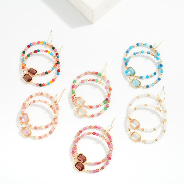 Faceted Bead Beaded Hoop Drop Earrings Featuring Glass Crystal Detail