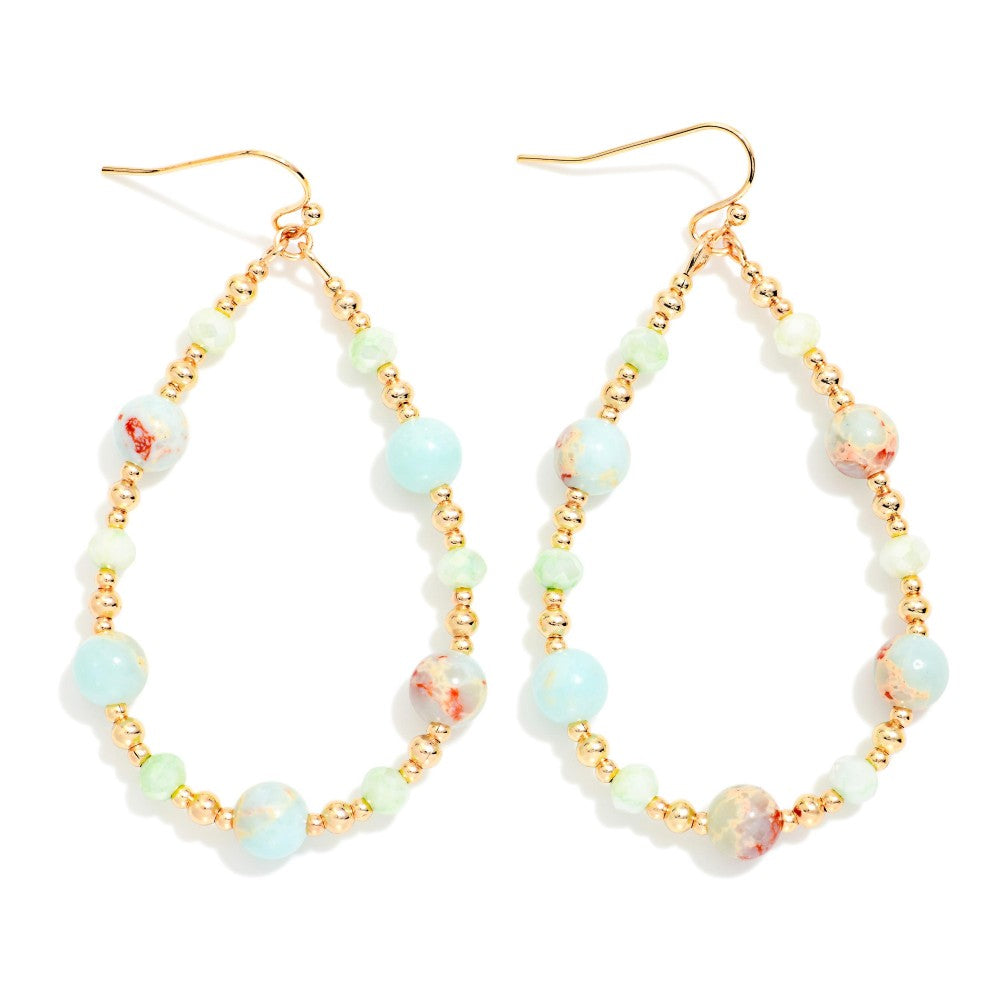 Marbled Stone Bead Beaded Teardrop Earrings