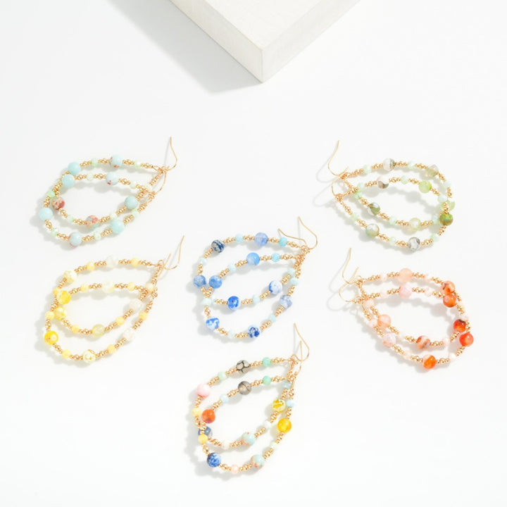 Marbled Stone Bead Beaded Teardrop Earrings
