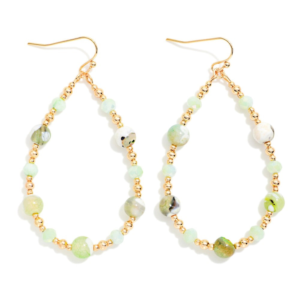 Marbled Stone Bead Beaded Teardrop Earrings