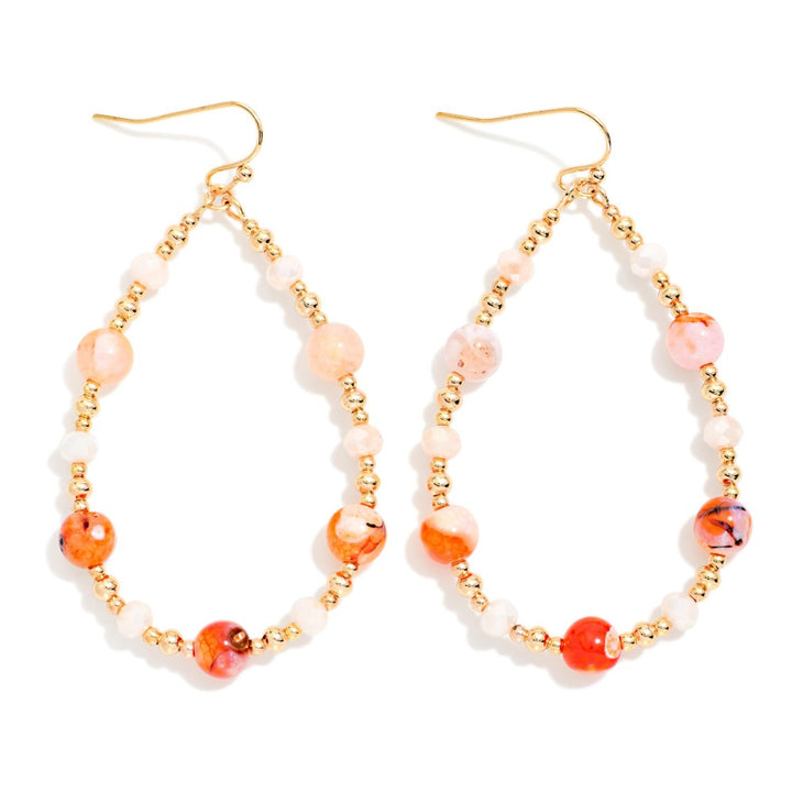 Marbled Stone Bead Beaded Teardrop Earrings