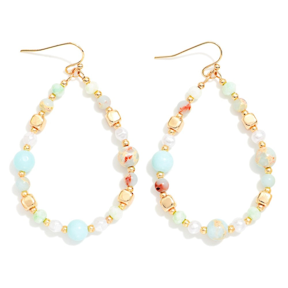 Marbled Stone Bead Beaded Teardrop Earrings