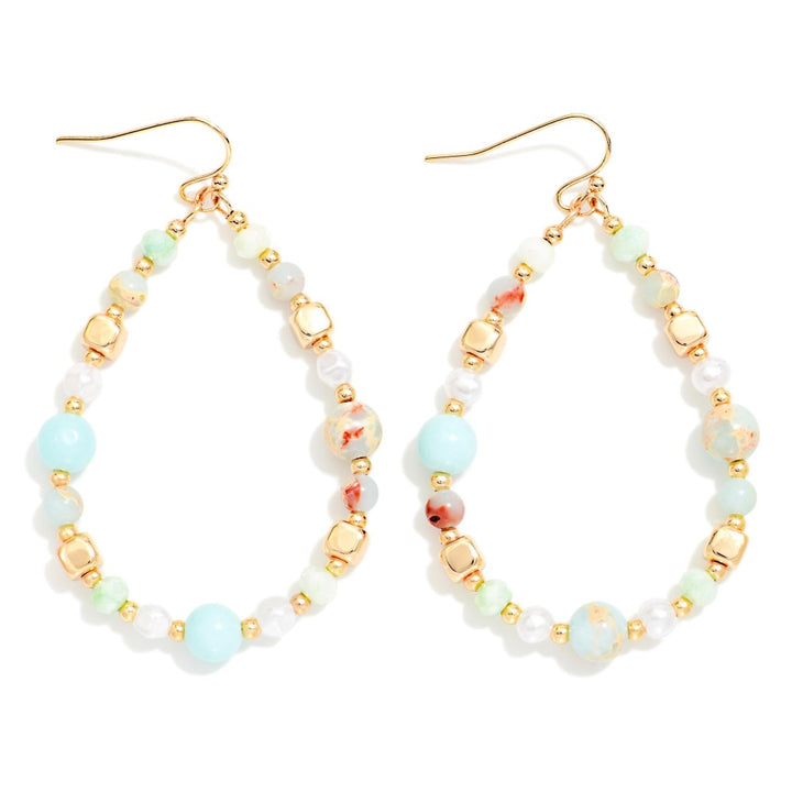 Marbled Stone Bead Beaded Teardrop Earrings
