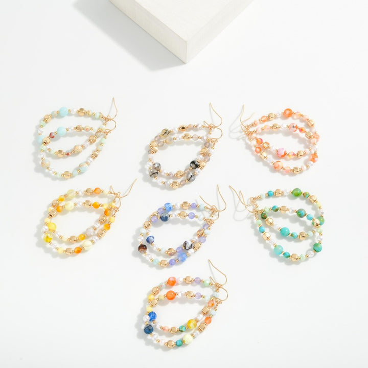 Marbled Stone Bead Beaded Teardrop Earrings
