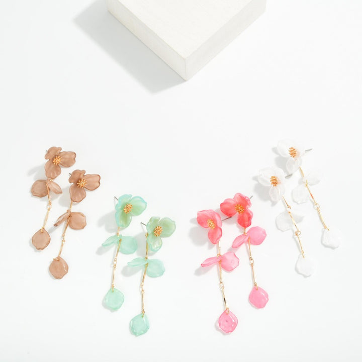 Acetate Flower &amp; Linked Petals Post Drop Earrings
