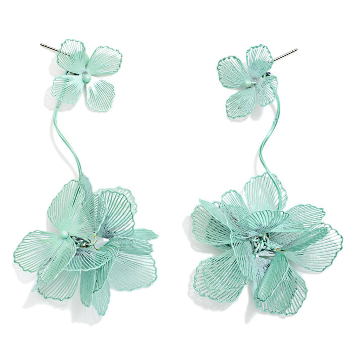 Linked Metal Flower &amp; Flower Cluster Drop Earrings Featuring Cut out Details