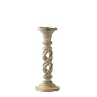 Gray Washed Wood Spiral Cutout Candleholder