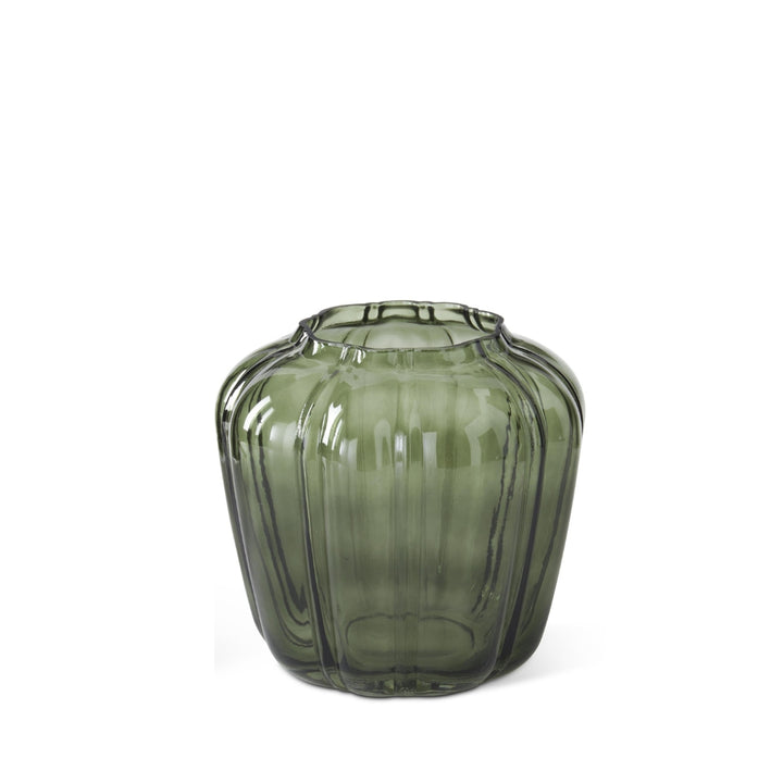 Scalloped Green Line Pressed Glass Vases