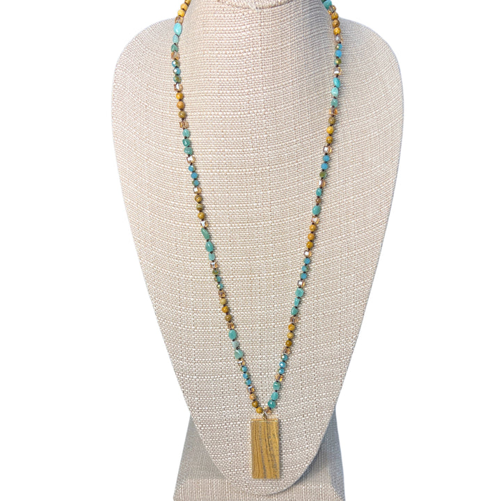 Picture Jasper Rectangular Pendant Beaded Necklaces