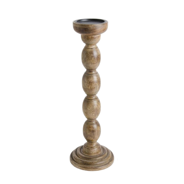 Brown Wood Spindle Candle Holders