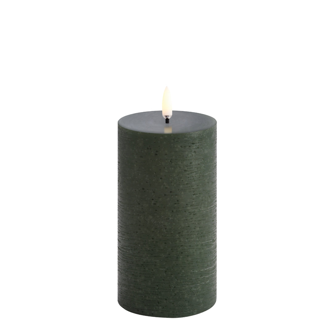 Olive Green Rustic LED Pillar Candles