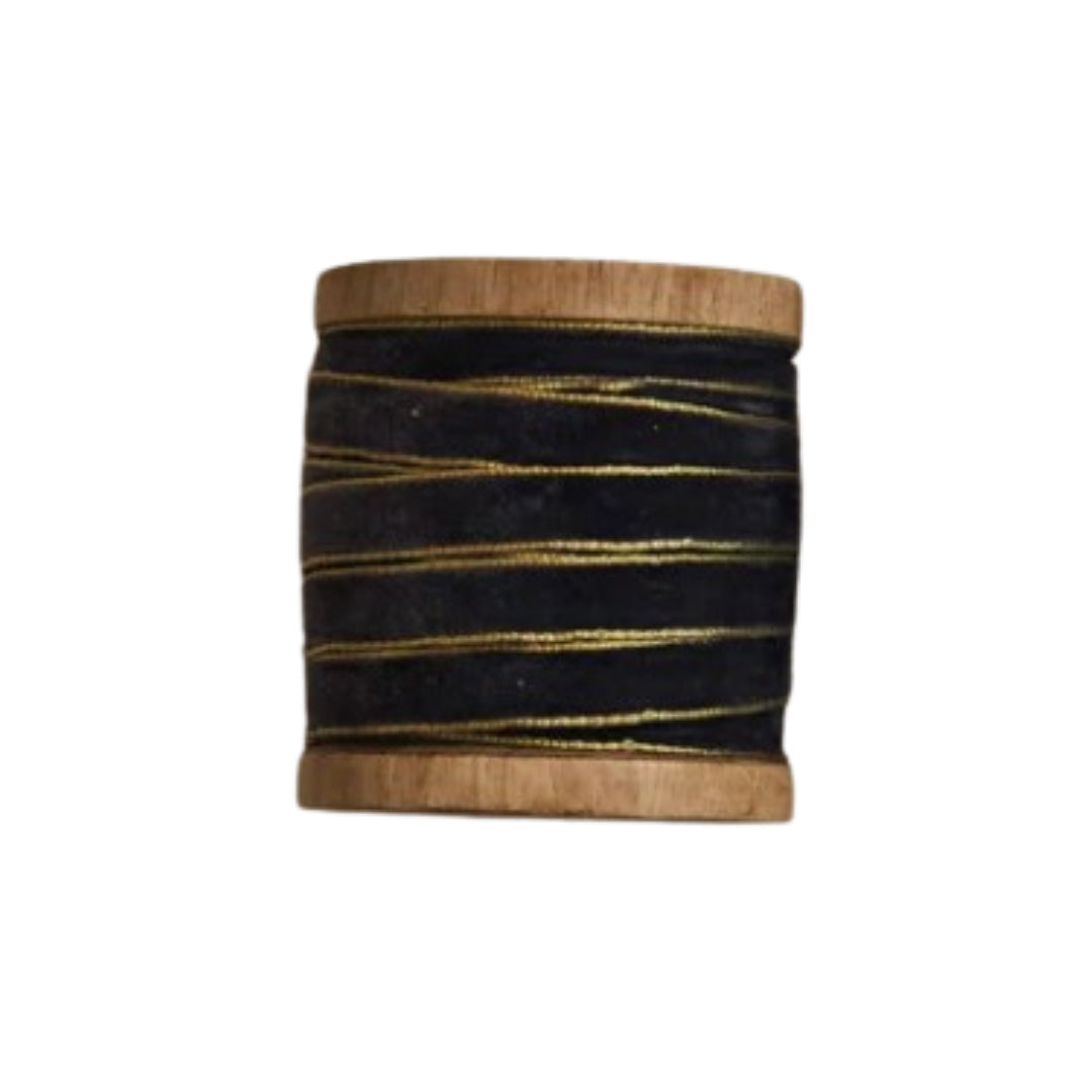 10 Yard Velvet Ribbon with Gold Edge on Wooden Spool- Blues