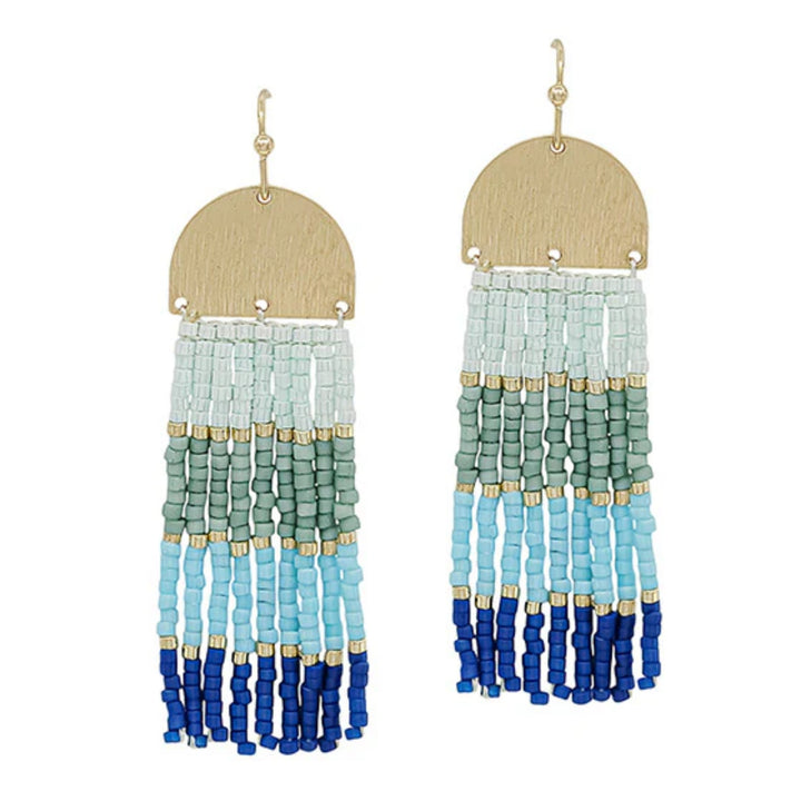 Multi Color Block Seed Bead Tassel Earring
