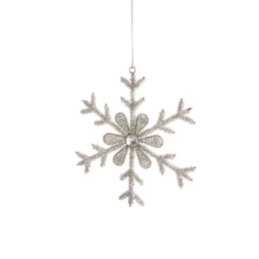 Silver Metal & Glass Bead Snowflake Ornament