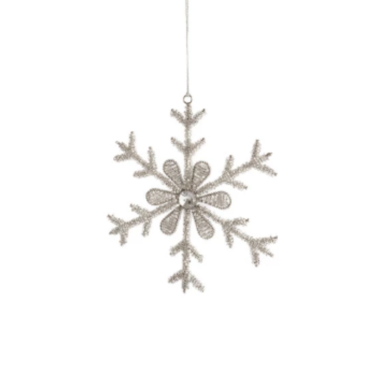 Silver Metal & Glass Bead Snowflake Ornament