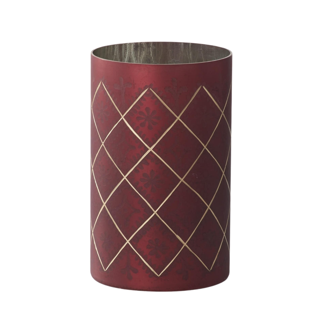 Burgundy and Gold Etched Glass Containers
