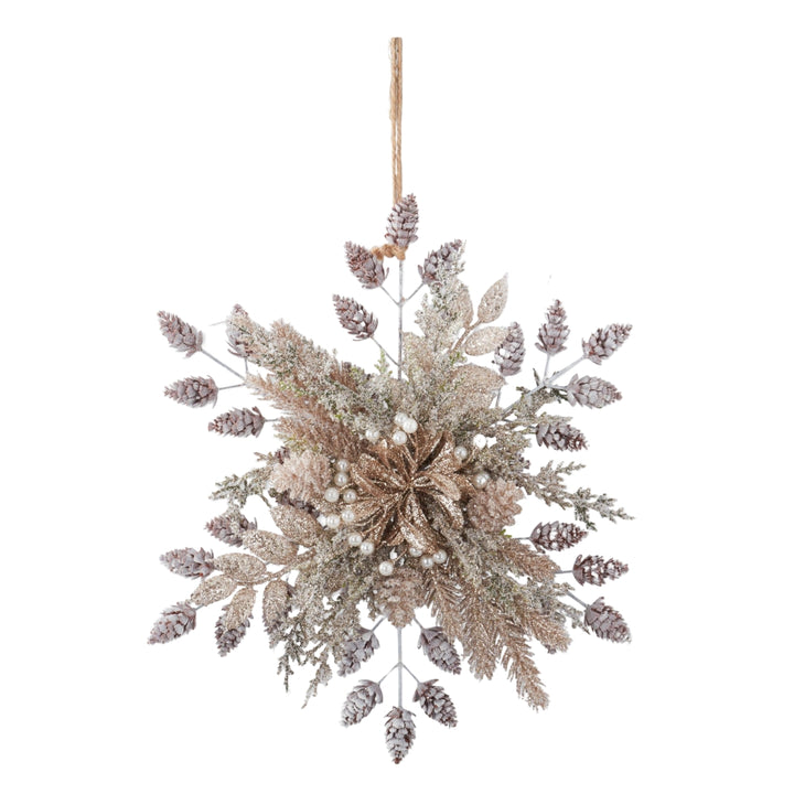 Pine Foliage Glittered Snowflake Ornaments