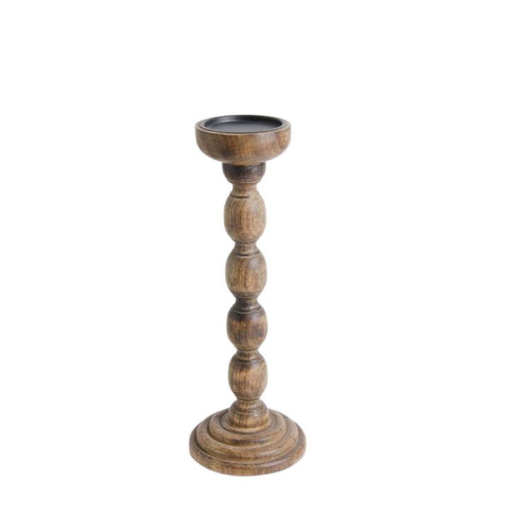 Brown Wood Spindle Candle Holders