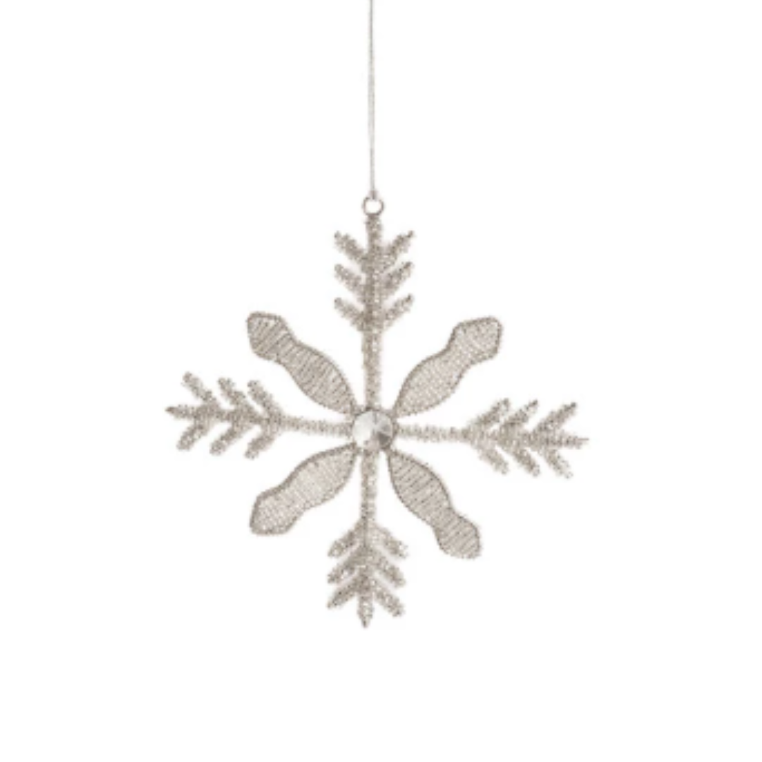 Silver Metal & Glass Bead Snowflake Ornament