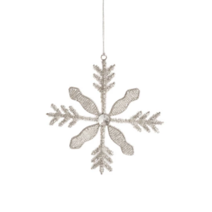 Silver Metal & Glass Bead Snowflake Ornament