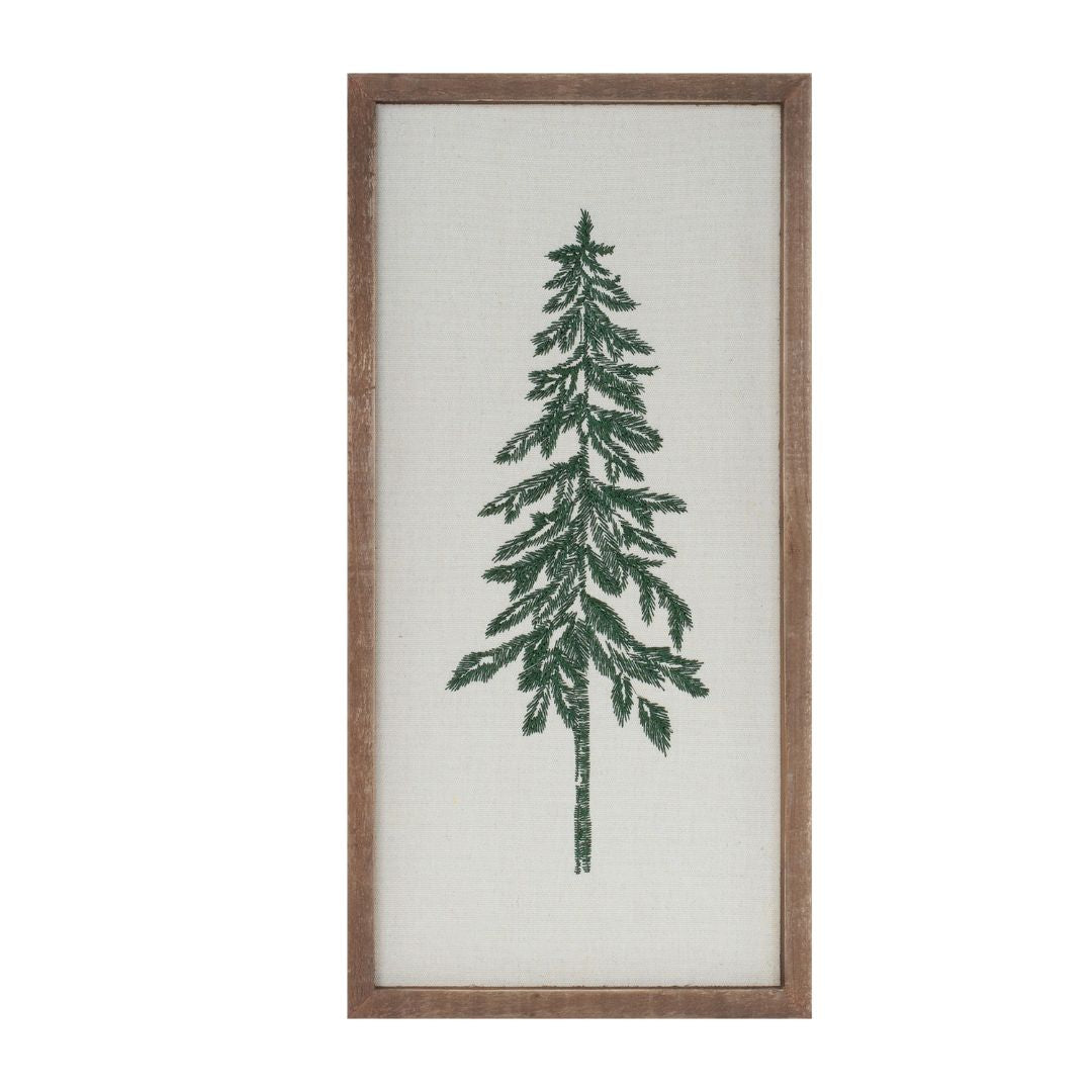 Vertical Framed Embroidered Christmas Tree Sign
