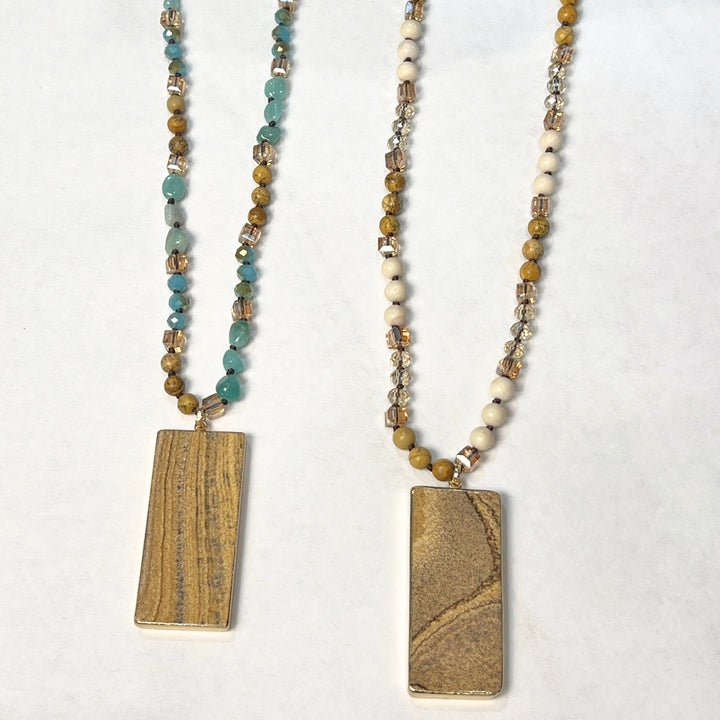 Picture Jasper Rectangular Pendant Beaded Necklaces