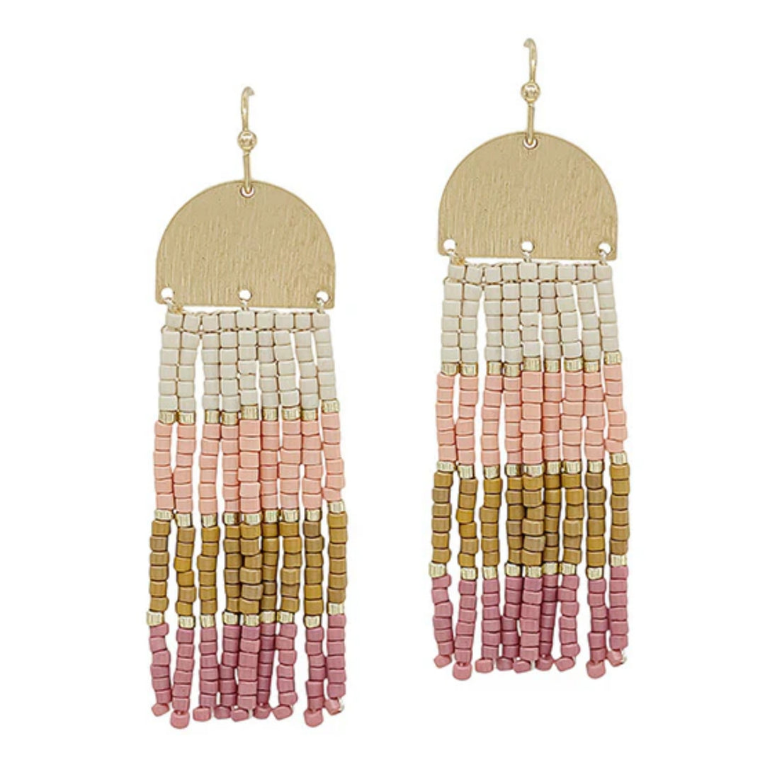 Multi Color Block Seed Bead Tassel Earring