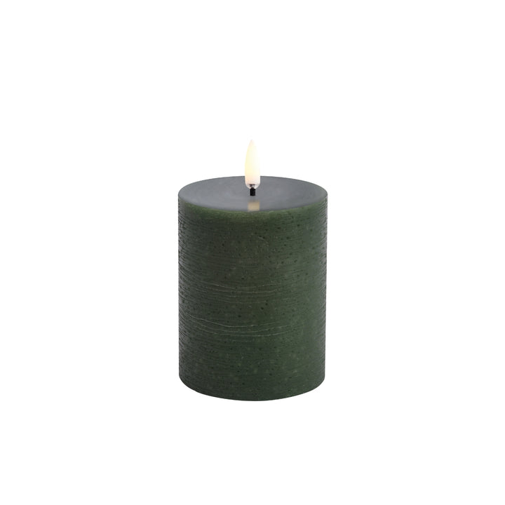 Olive Green Rustic LED Pillar Candles