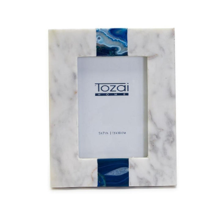 White Marble with Blue Agate Inlay Photo Frames