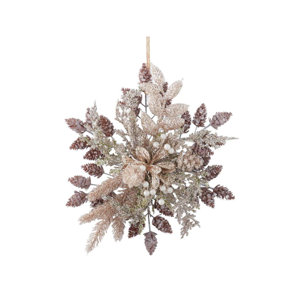 Pine Foliage Glittered Snowflake Ornaments