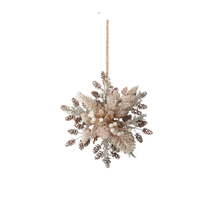 Pine Foliage Glittered Snowflake Ornaments