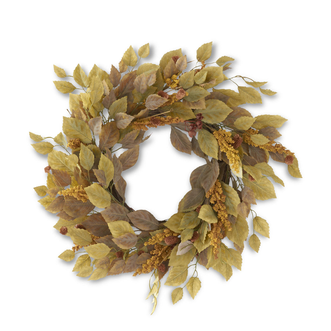 Green Birch Leaves Wreath with Mustard Spikes