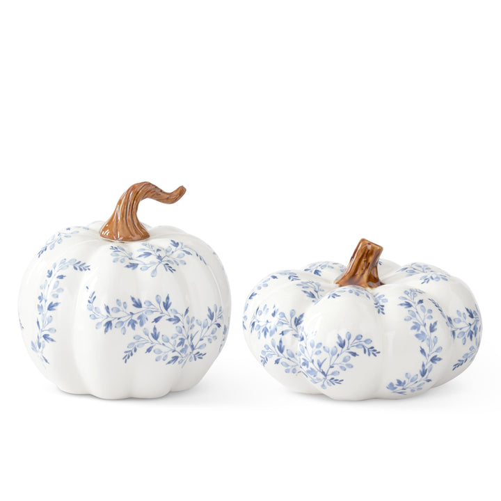 White Ceramic Pumpkins with Blue Floral Designs