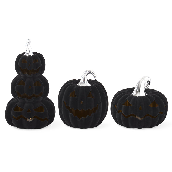 Ceramic Black Flocked Velvet Jack-O-Lanterns
