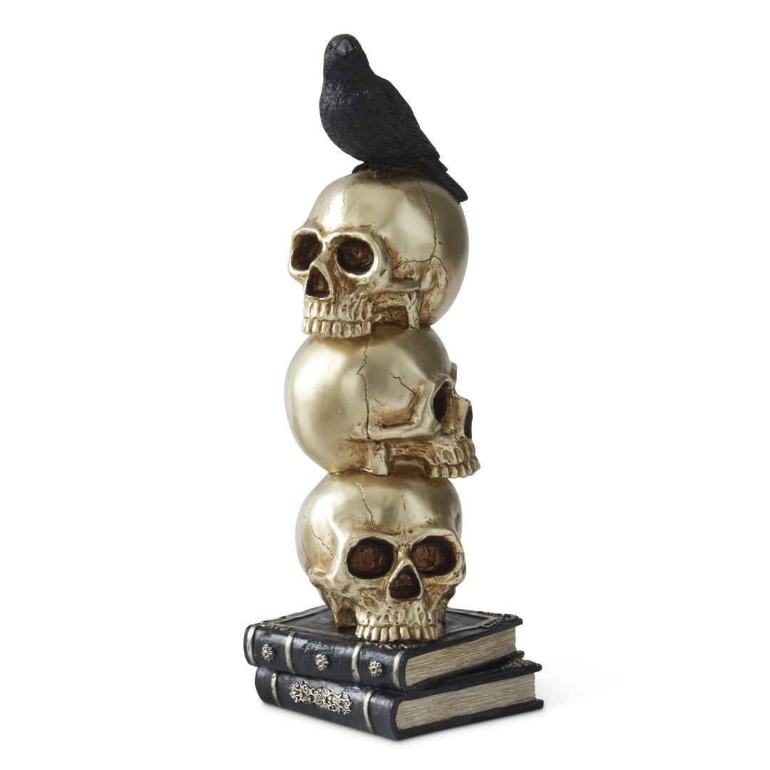Gold Resin Stacked Skulls &amp; Crow