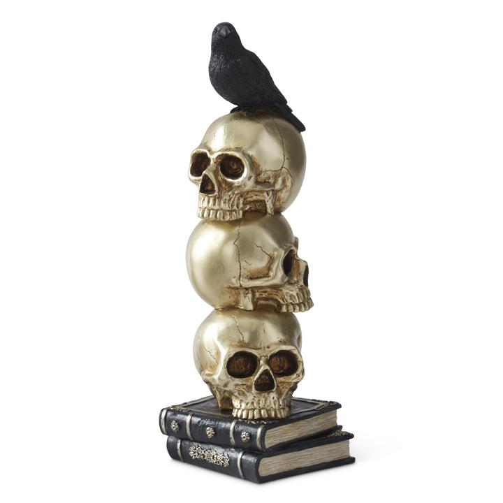 Gold Resin Stacked Skulls &amp; Crow