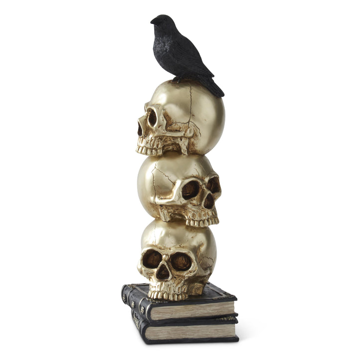 Gold Resin Stacked Skulls &amp; Crow