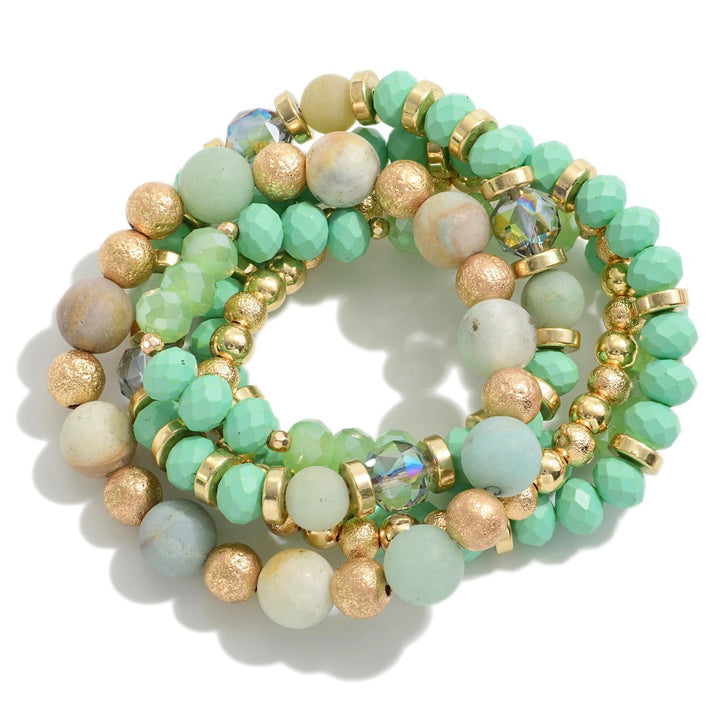 Set of Five Beaded Stretch Bracelets Featuring Natural Stone Beads