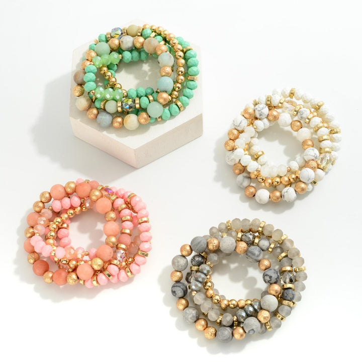 Set of Five Beaded Stretch Bracelets Featuring Natural Stone Beads
