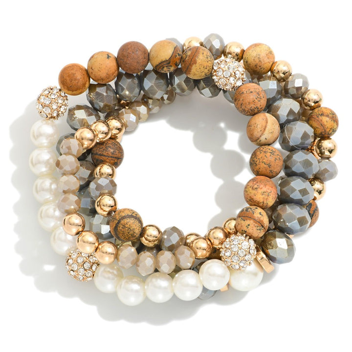 Stone, Pearl, & Faceted Bead Bracelet Sets