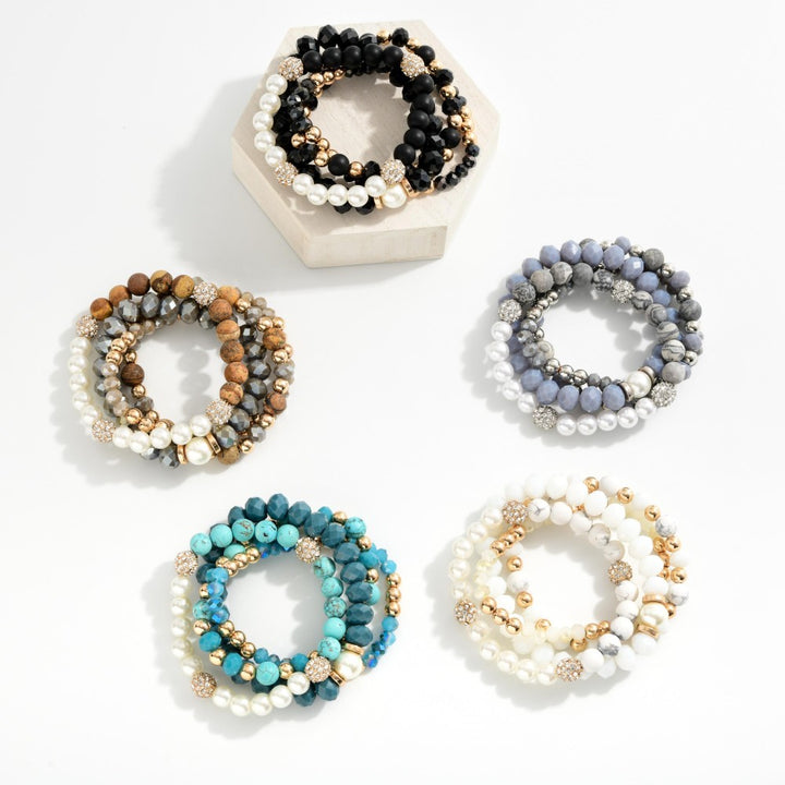 Stone, Pearl, & Faceted Bead Bracelet Sets