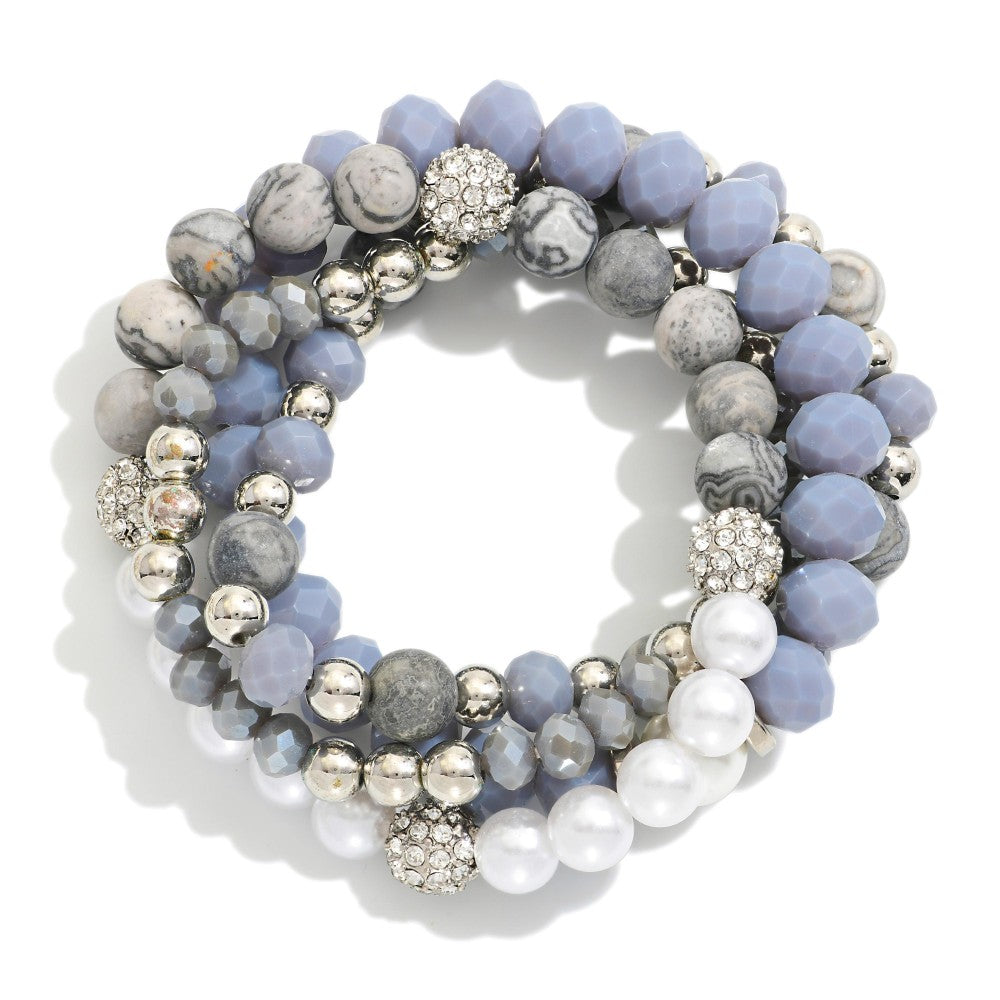 Stone, Pearl, & Faceted Bead Bracelet Sets