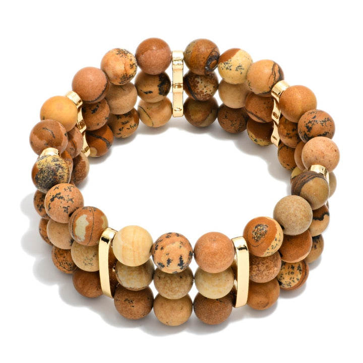 Layered Stone Beaded Stretch Bracelet