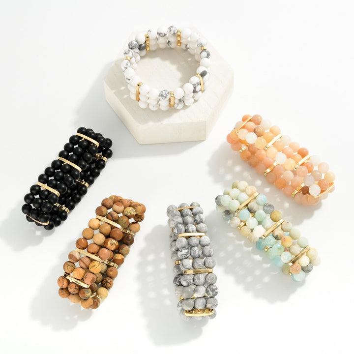 Layered Stone Beaded Stretch Bracelet