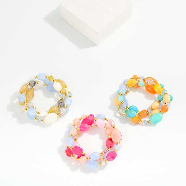Set Of Three Acetate Bead Beaded Bracelets