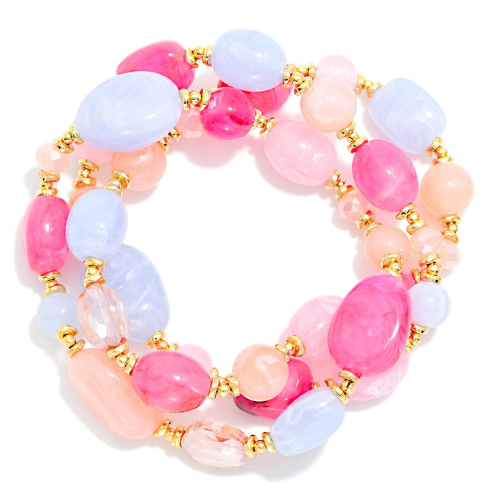 Set Of Three Acetate Bead Beaded Bracelets