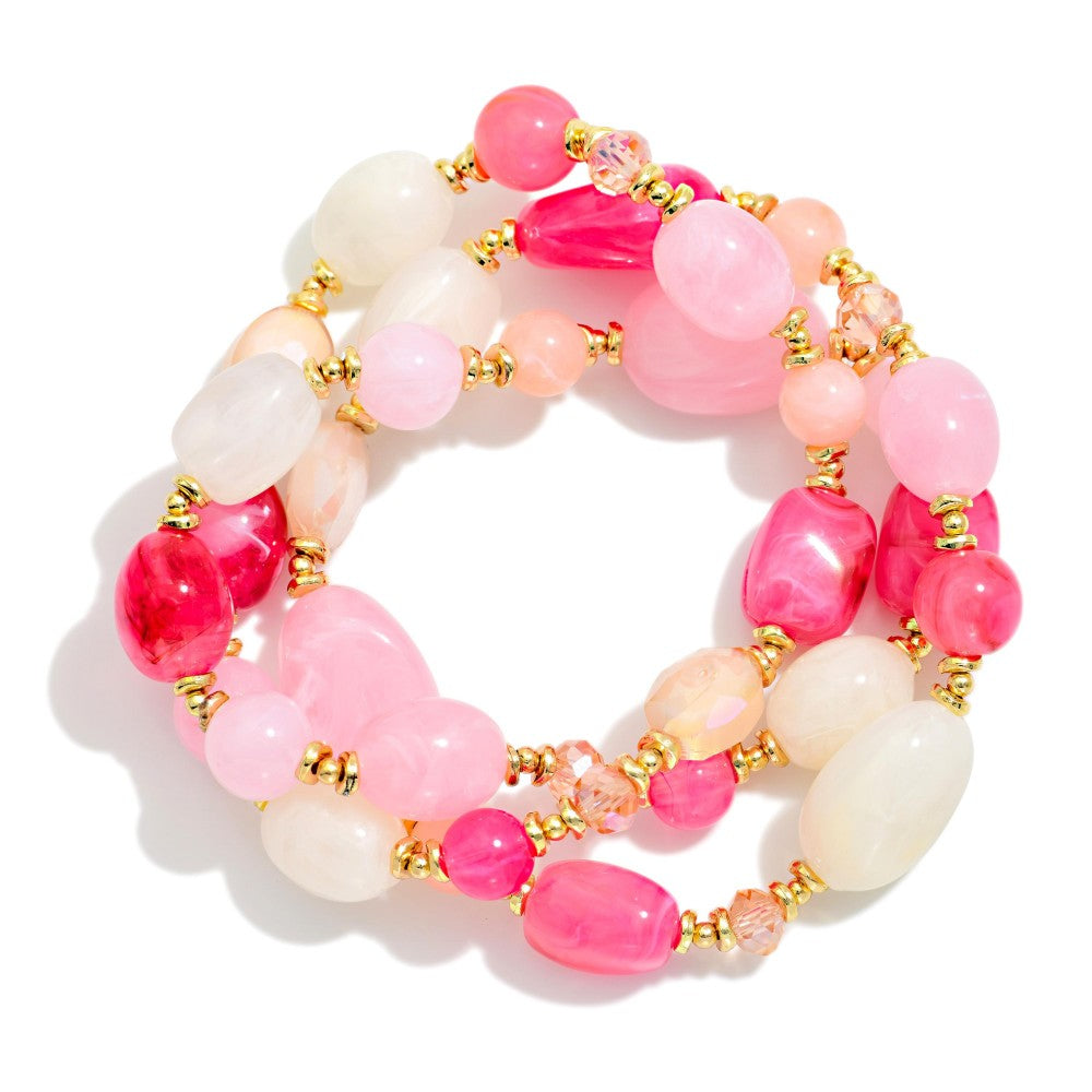 Set Of Three Acetate Bead Beaded Bracelets