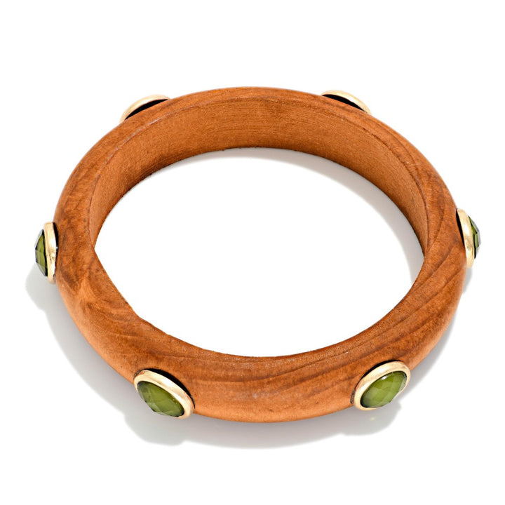 Wood Bangle Bracelets With Oval Acetate Details
