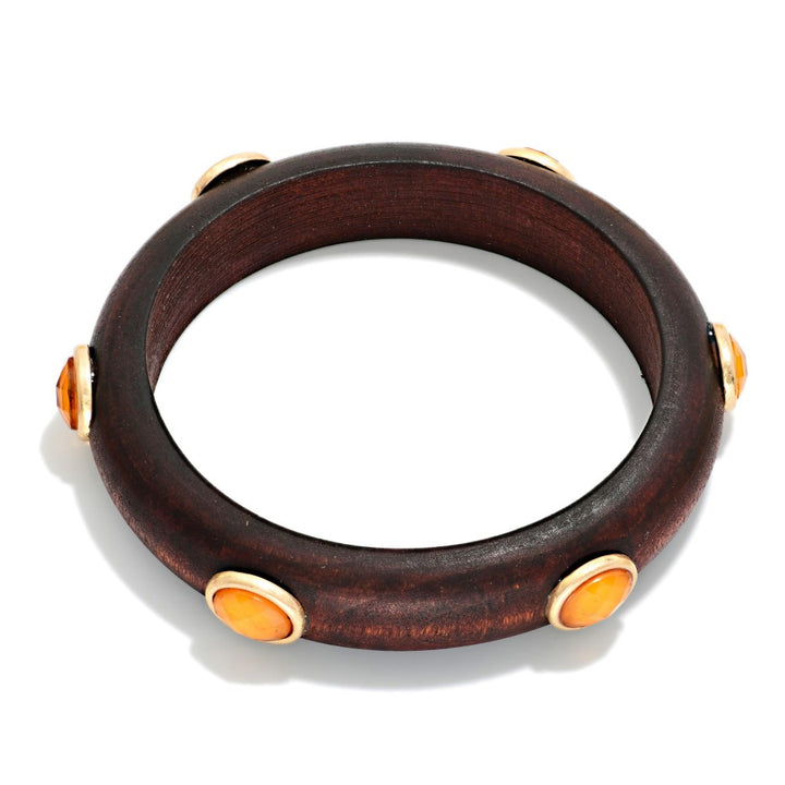 Wood Bangle Bracelets With Oval Acetate Details